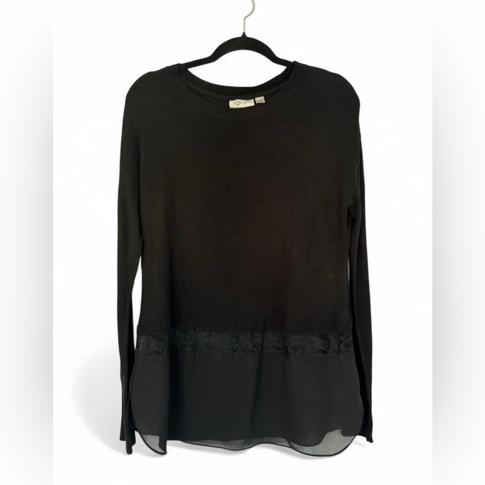 RD Style Black Sheer Hem Sweater Size M | Lace Trim Knit Top